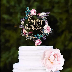 Flowers & Birds Happy Birthday Topper