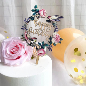 Flowers & Birds Happy Birthday Topper
