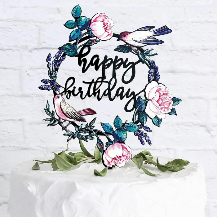 Flowers & Birds Happy Birthday Topper