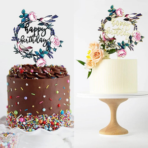 Flowers & Birds Happy Birthday Topper