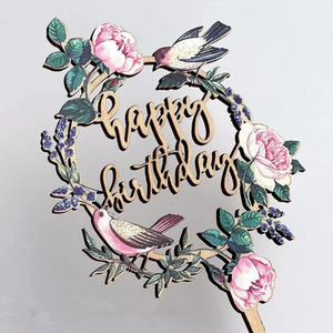 Flowers & Birds Happy Birthday Topper