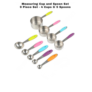 9-piece stainless steel measuring cups and spoons set for baking and cooking