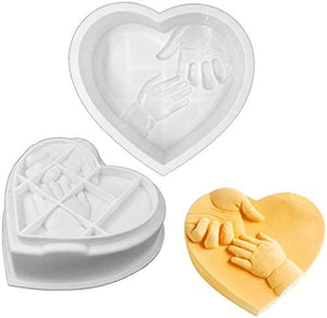 Large Heart Silicone Mold with Mom & Baby Hands