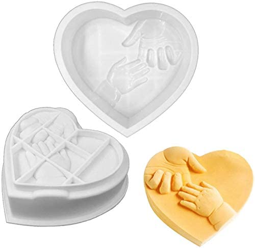 Large Heart Silicone Mold with Mom & Baby Hands