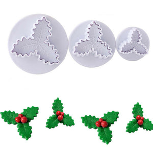 Holly Christmas Leaf Plunger Cutters (set of 3)
