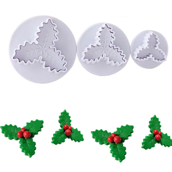 Holly Christmas Leaf Plunger Cutters (set of 3)
