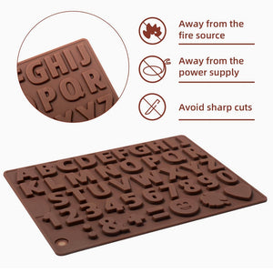 Small English Alphabet, Numbers & Emojis Chocolate Silicone Mold