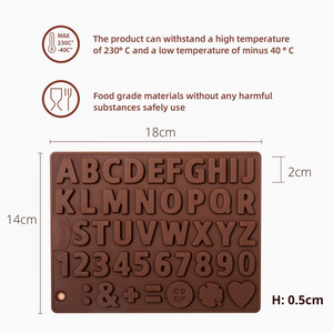 Small English Alphabet, Numbers & Emojis Chocolate Silicone Mold